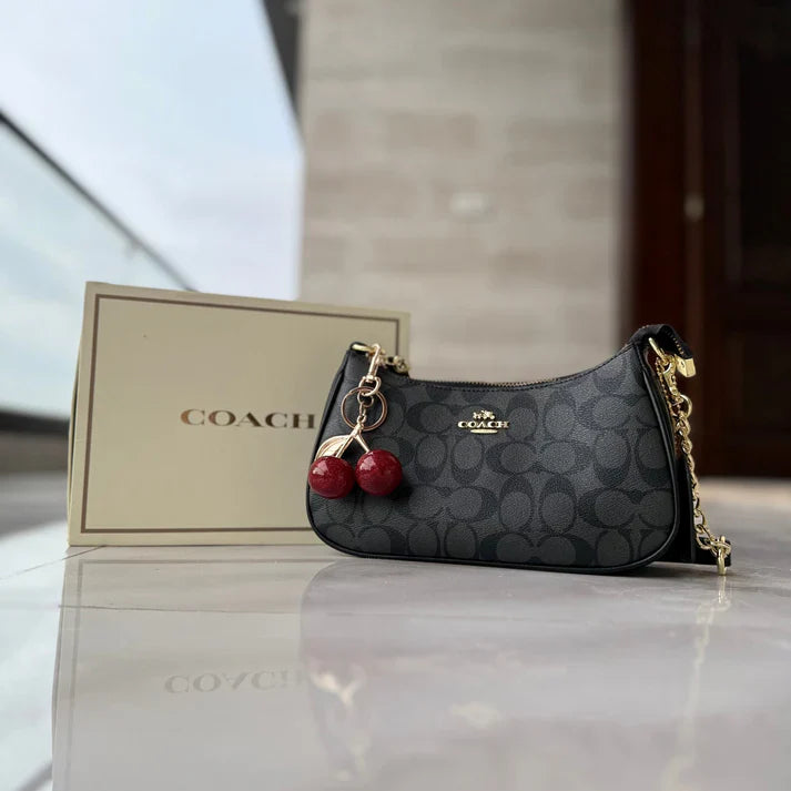 COACH CHERRY CHARM PATTERN BAG (BLACK)
