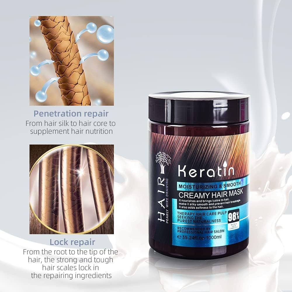 Moisturizing & Smooth Keratin Creamy Hair Mask (1000ML) - Classy Touch Pk