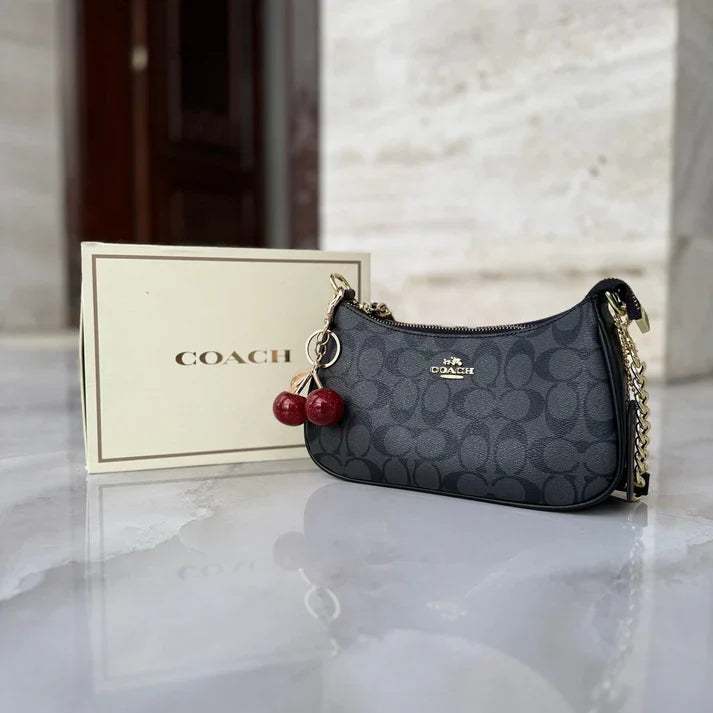 COACH CHERRY CHARM  PATTERN BAG (BLACK)